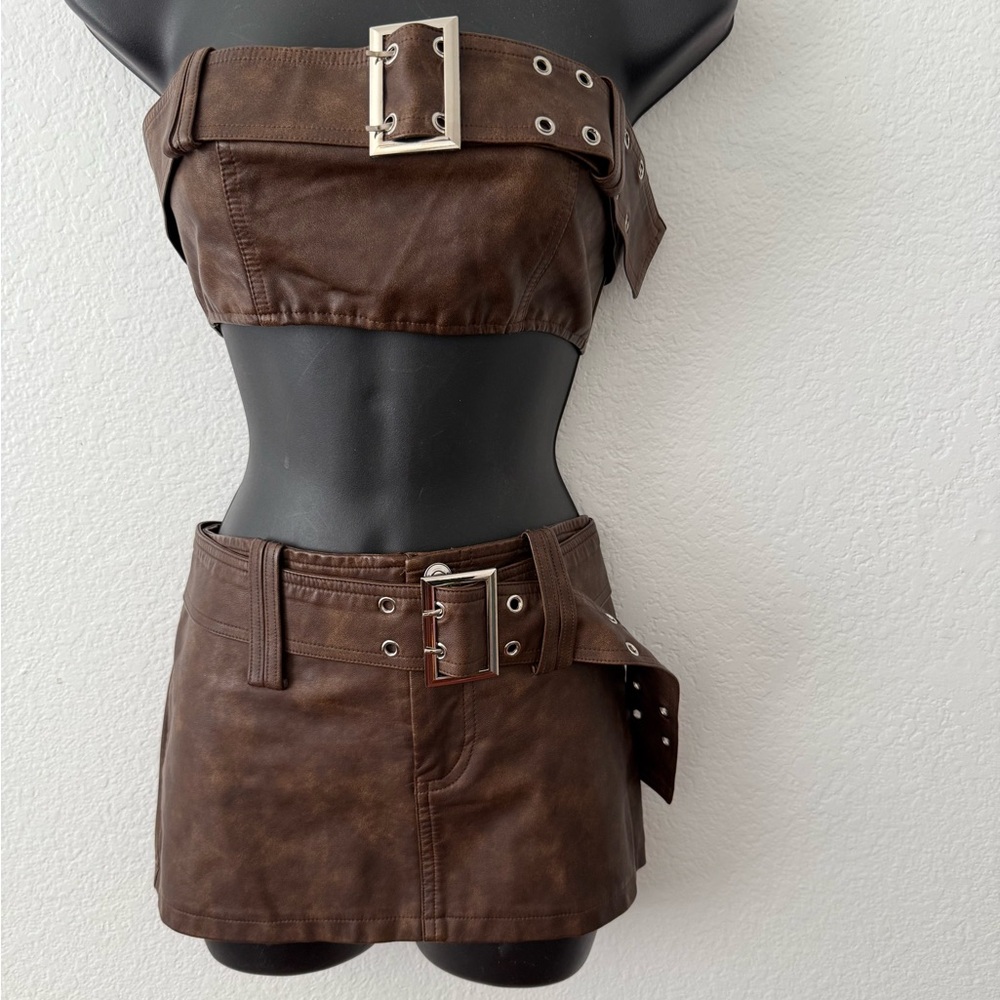 Fashion Nova Brown Faux Leather Mini Skirt